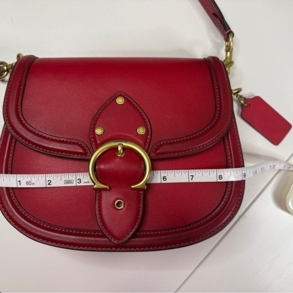 Coach Beat Saddle Bag Red Glovetanned Leather Crossbody C3738 Blue Strap - Picture 7 of 12